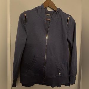 **Nanette Lepore Blue Hoodie too w/pockets and rose gold tone zippers. Small.
